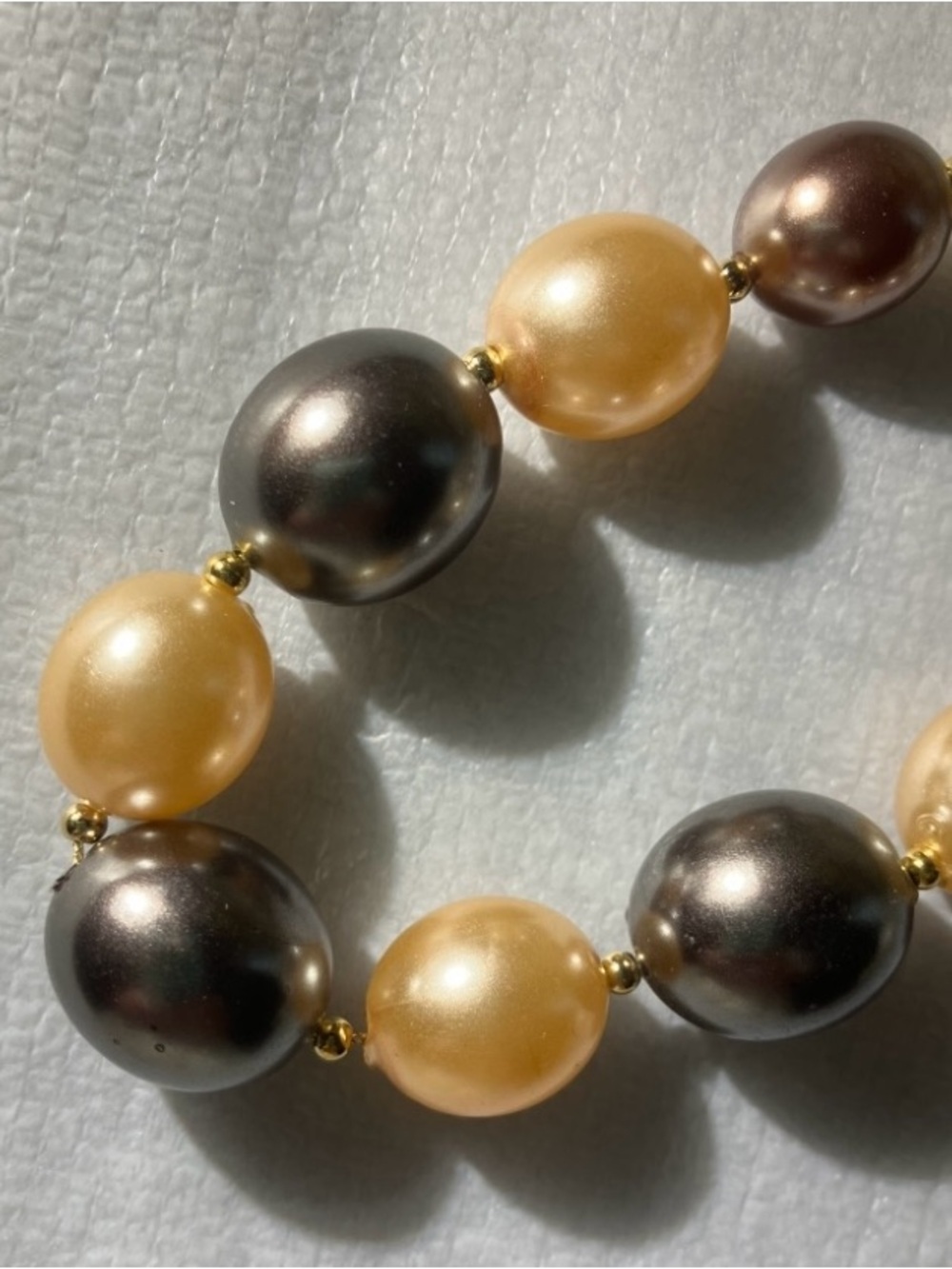 Unique vintage Faux Pearl Necklace in shades of Champagne ivory, gray & mocha